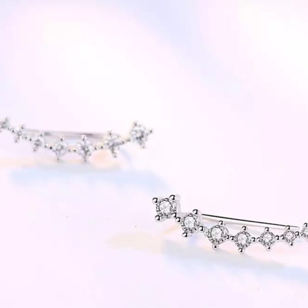 NEW 925 Sterling Silver Diamond Star Ear Climbers - Picture 15 of 16
